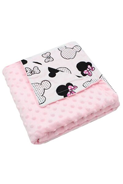 PRICHINDEL Pătură Minky cu funde roz, spate din bumbac, 80x100cm