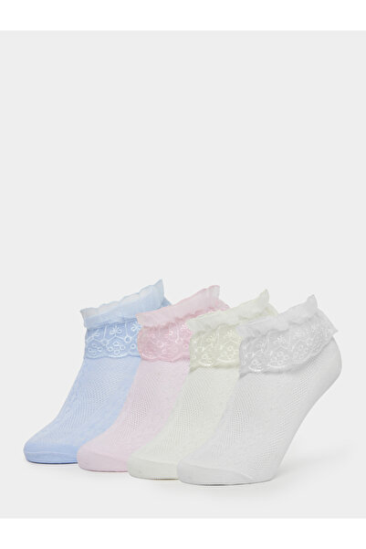 Styli Pack of 4 - Girls Lace Trim Ankle Socks