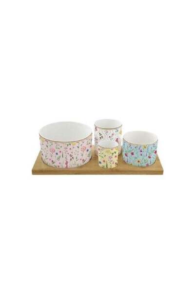 Generic Easy Life Atmosphere Meadow Flowers Bowl Set with Bamboo Tray