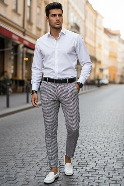 dehaine Men's casual pants, striped, Slim Fit, gray, B1910