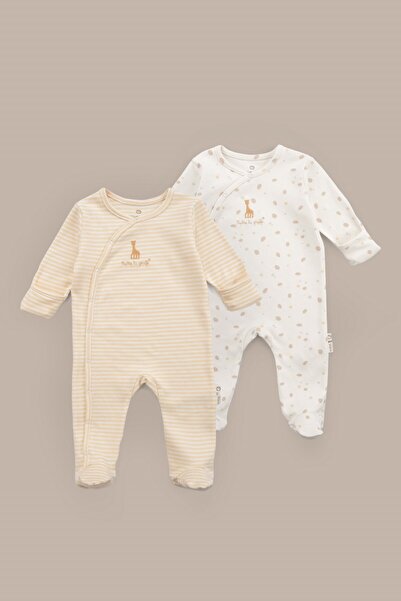 Little Gusto Sophie la girafe 2'li Organik Pamuk Sarı Ekru Tulum Seti