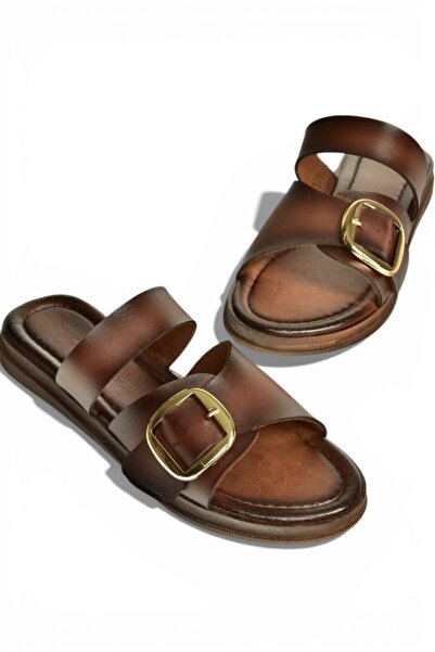 Fox Shoes Y390350703 Кафяви дамски пантофи от естествена кожа