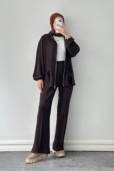 lamelif Double Suit with Pockets in Bitter Brown