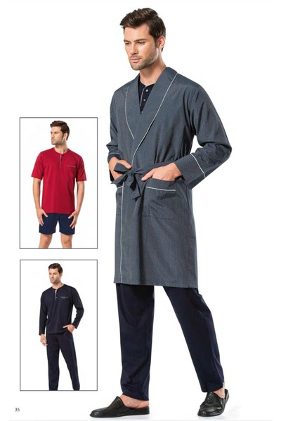 Pierre Cardin Men's 5 Piece 100% Cotton Long Robe+Pajama Set+Shorts Set Boxed...