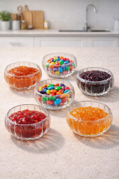 Kitchen Way Borosilikat 6 Lı Yuvarlak Çift Cidarlı Çerezlik Cam Kase Drajelik...