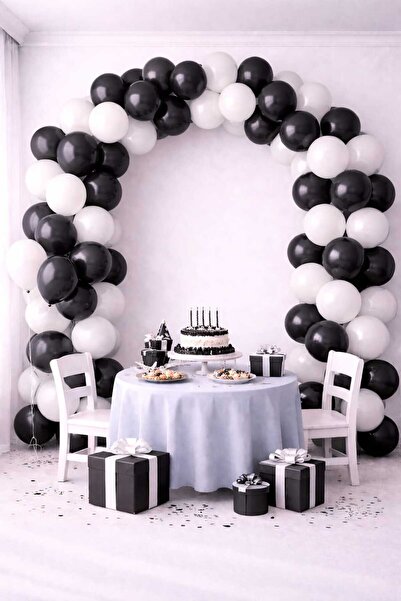 GÖRKEM TOPTAN PARTİ 50 Adet Siyah Beyaz Balon Parti Konsept Doğum Günü Balonu...