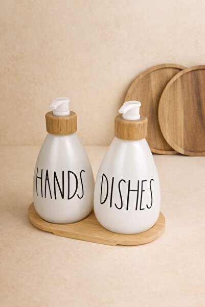 tutku home 2'li Bambu Standlı Cam Sıvı Sabunluk / Hands & Dishes