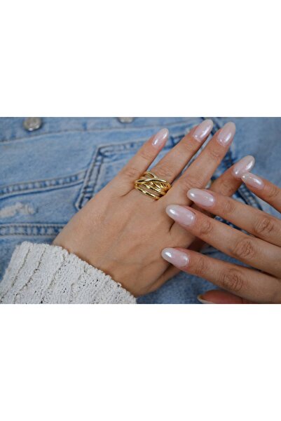 ATELİER TUĞBA خاتم YZK195 ذهبي اللون متعدد الأشرطة بتصميم عصري قابل للتعديل