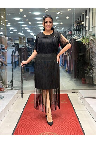 live forever Plus Size Tassel Detailed Evening Dress