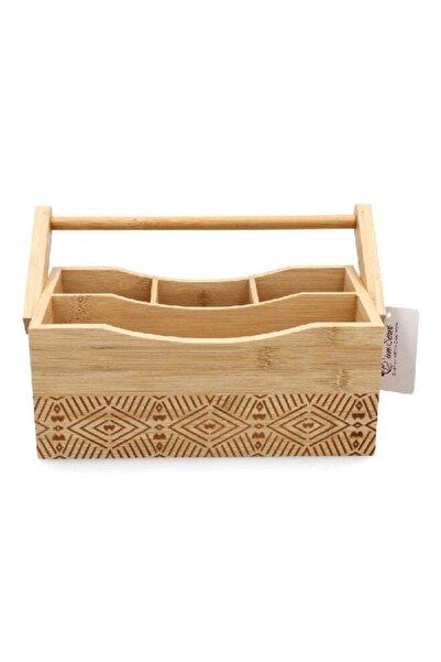 Bien Servi Natural Bamboo Patterned Countertop Utensil Box with Handle