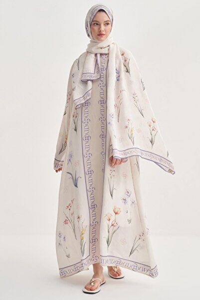 carell Palmara Ekru Floş Kaftan