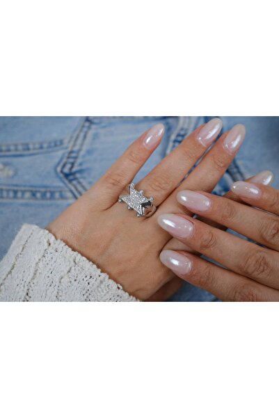 ATELİER TUĞBA خاتم YZK204 قابل للتعديل بتصميم نجمة مرصعة بالأحجار الكريمة