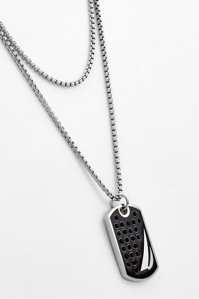 Nautica Men Double Layered Box Chain Necklace, Silver