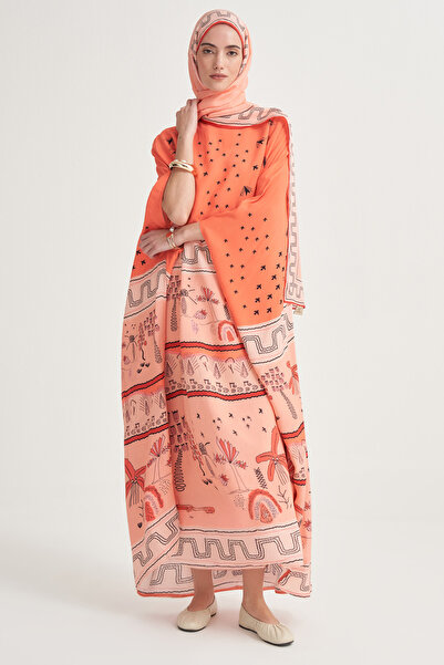 carell Dora Premium Floş Kaftan Mercan