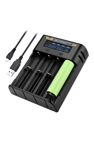 HALAMODO شاحن بطارية D4 بشاشة LCD، أسود