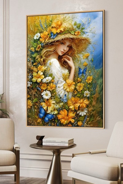 ARTAN GALLERY İtalyan Kadife Çiçekli Kadın Duvar Tablosu | Romantik Doğa | Ya...