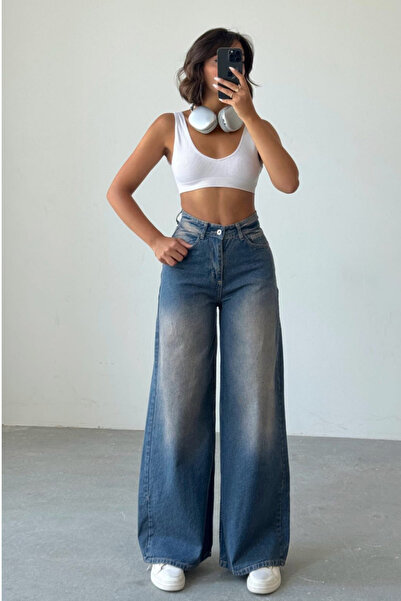 Swana بنطال جينز فضفاض للغاية للنساء - أزرق شاحب