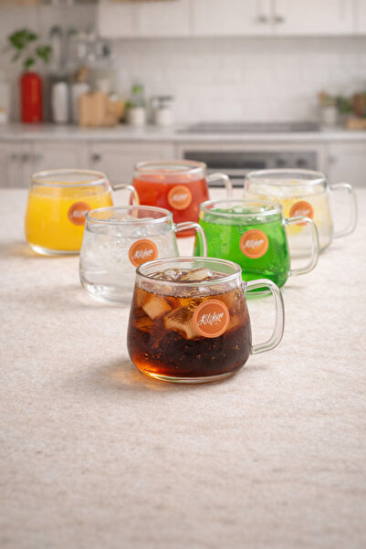Kitchen Way Borosilikat 6’lı Cam Meşrubat Kupa 400ml Isıya Dayanıklı Şeffaf C...