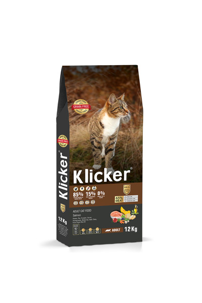 klicker Суха храна за възрастни котки със сьомга и зеленчуци 12 кг. супер пре...