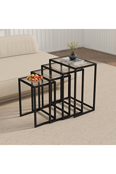 VariFurnx 4Pcs C-Shaped Tempered Glass Coffee Table Set Sofa Side Nesting Tab...