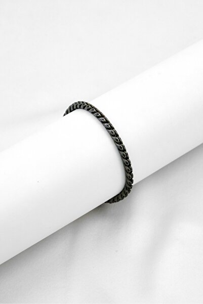 Steeltime Men Oxidized Stainless Steel Fancy Link Chain Bracelet, Grey