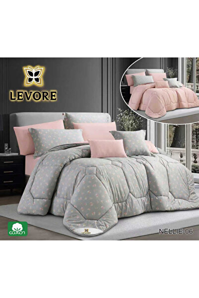 Levore Levory 4-piece bedspread set, 100% soft cotton, floral pattern, double...