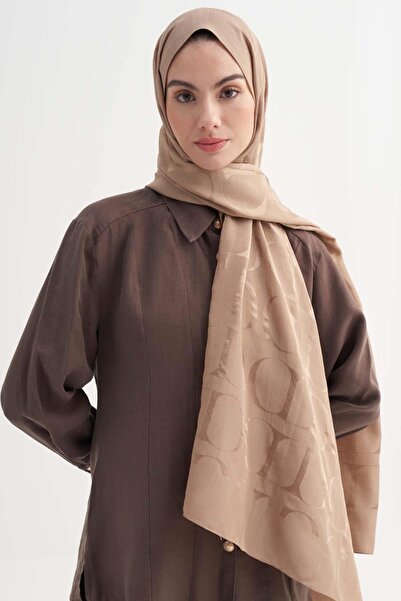 carell Monogram Desen Rina Floş Jakar Şal Vizon