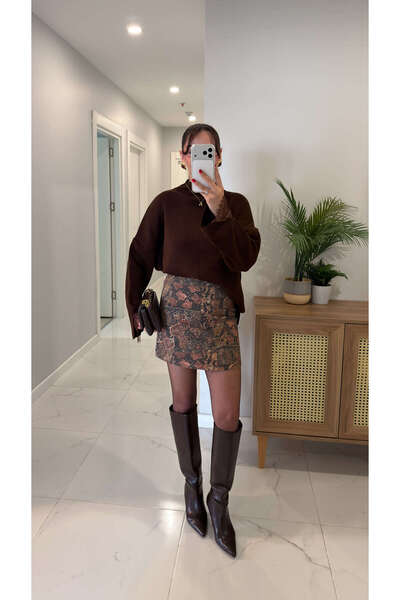 BİRCANÇİL Dwesra Burgundy Black Patterned Skirt