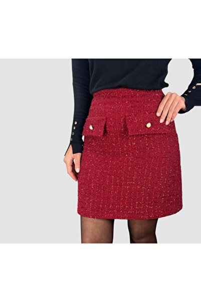 ABAS Simli Bordo Tüvit Kumaş Mini Boy Önden Süs Kapak Cepli Düğmeli Astarlı H...