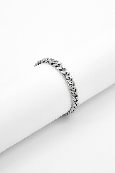 Kitsuné Men Stainless Steel Curb Chain Bracelet, Silver