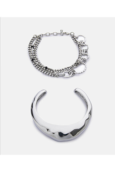 Twist DOKULU PLAKA VE ZİNCİR BİLEKLİK SETİ