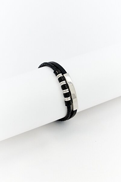 Steeltime Men Braided Leather Bracelet, Black