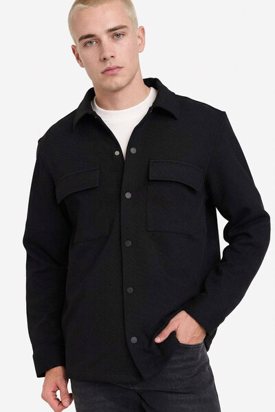 DeFacto Regular Fit Twill Black Men's Shirt E7689Ax/Bk81