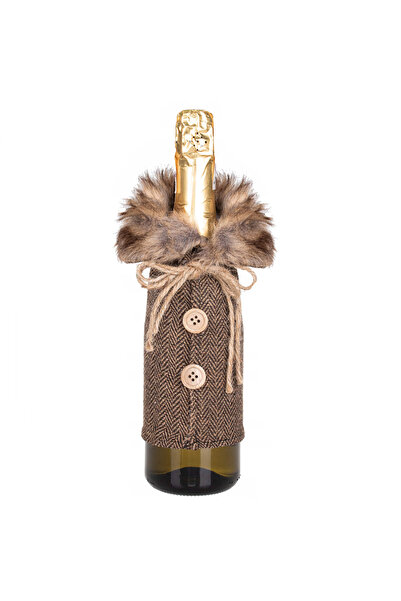 SERSIMO Christmas decoration, sweater with fur for bottles, 24cm, brown