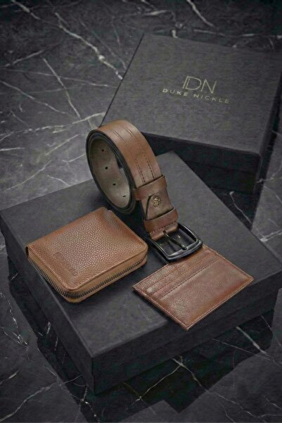 Duke Nickle Men's Brown Belt Wallet Card Holder Set Boxed
