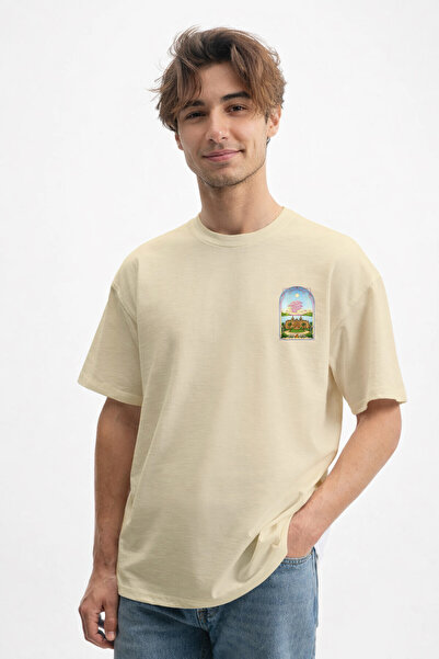 caddekombin Tricou bej pentru bărbați cu design Art Nouveau Window