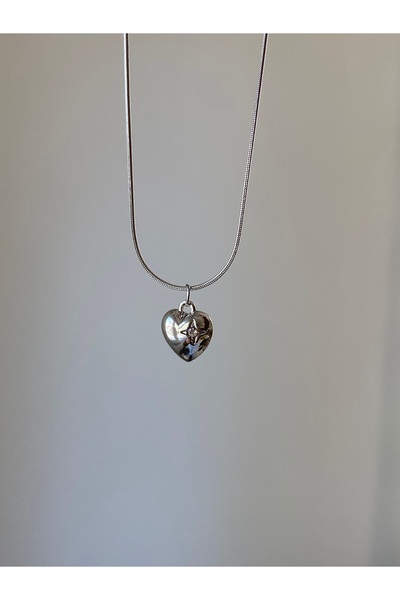Çelik Kalp Gümüş Renk Kolye