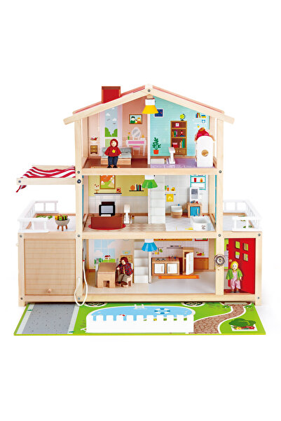 Hape Jucarie din lemn - Casa de papusi mobilata tip vila (29 piese), copii va...