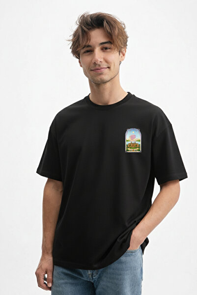 caddekombin Tricou negru pentru bărbați cu design Art Nouveau Window