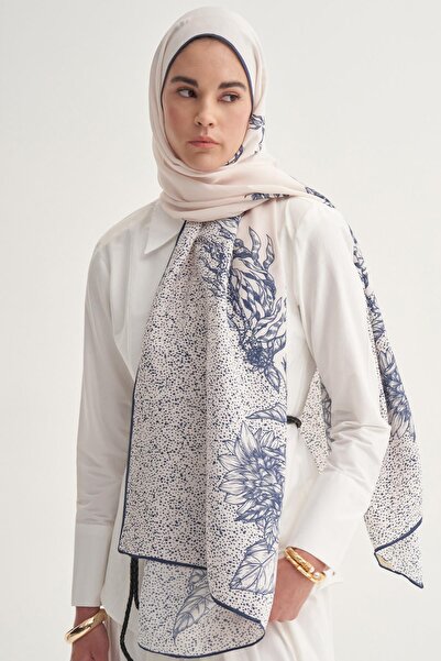 carell Navy Monogram Floş Şal Krem