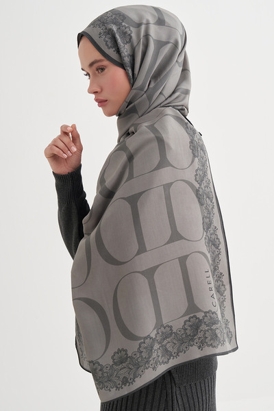 carell Floral Monogram Floş Şal Gri