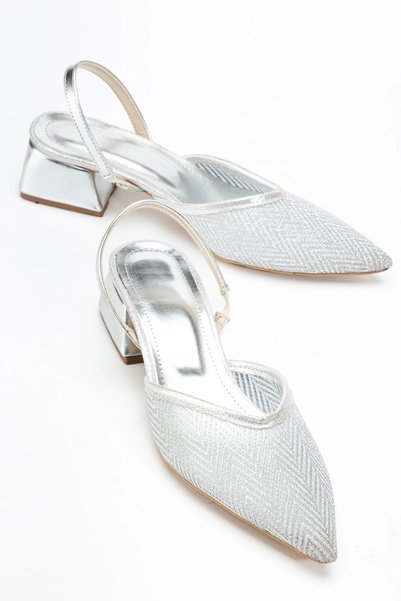 bakac store Women's silver shiny transparent fabric low heel shoes
