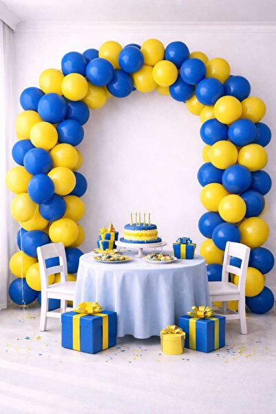 GÖRKEM TOPTAN PARTİ 50 Adet Sarı Lacivert Balon Parti konsept Doğum Günü Balo...
