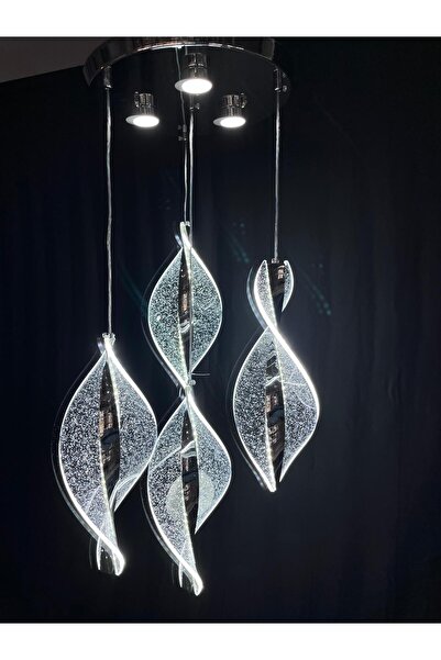 EROL AVİZE BURGU Gümüş Dörtlü Üç Renk Led Modern Salon Avizesi