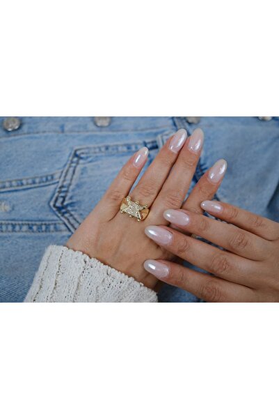 ATELİER TUĞBA خاتم YZK204 قابل للتعديل بتصميم نجمة مرصعة بالأحجار الكريمة