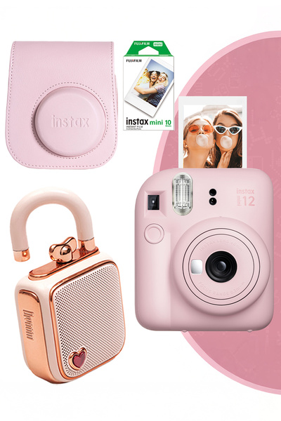 Fujifilm Instax Mini 12 Pembe Fotoğraf Makinesi Deri Çanta 10'lu Film ve Divo...