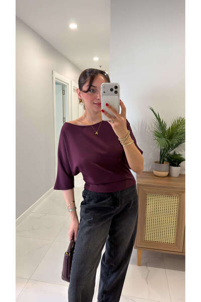 BİRCANÇİL Minnas Mürdüm Boat Neck Blouse