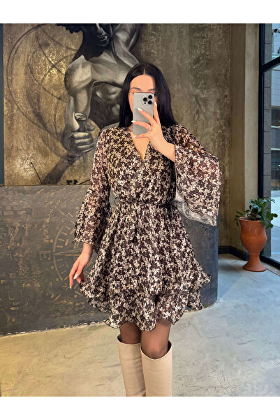 missswans Dayana Beli Kemerli Geniş Kol Eteği Fırfırlı Çiçek Desenli Astarlı ...