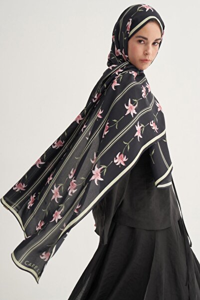carell Blooming Çiçekli Floş Şal Siyah