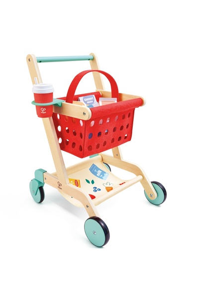 Hape Jucarie din lemn - Carucior rosu de cumparaturi (10 piese), copii varsta...